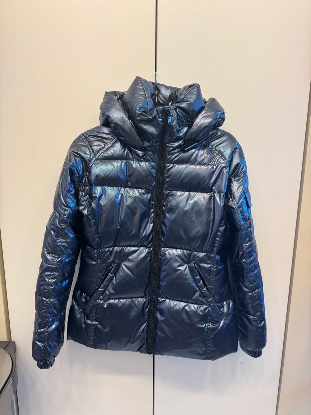 Women's S13 Shiny Navy Puffer Jacket with Hood